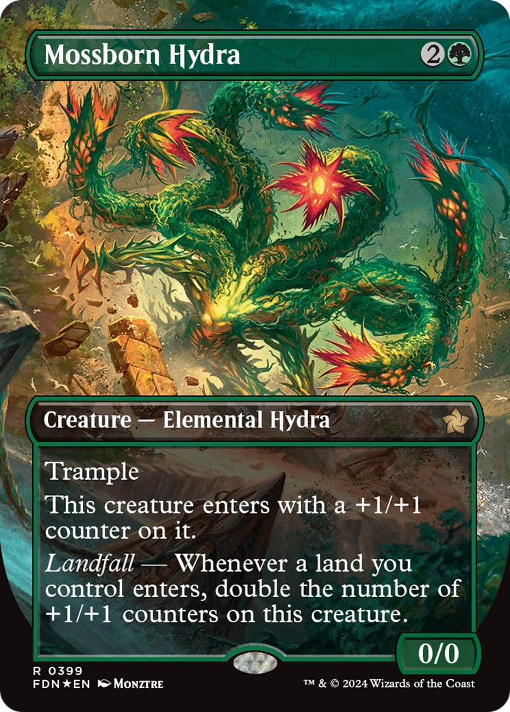 Mossborn Hydra (Borderless) (Mana Foil) [Foundations] | Shuffle n Cut Hobbies & Games