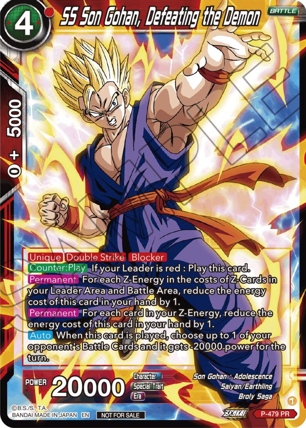 SS Son Gohan, Defeating the Demon (Zenkai Series Tournament Pack Vol.3) (P-479) [Tournament Promotion Cards] | Shuffle n Cut Hobbies & Games