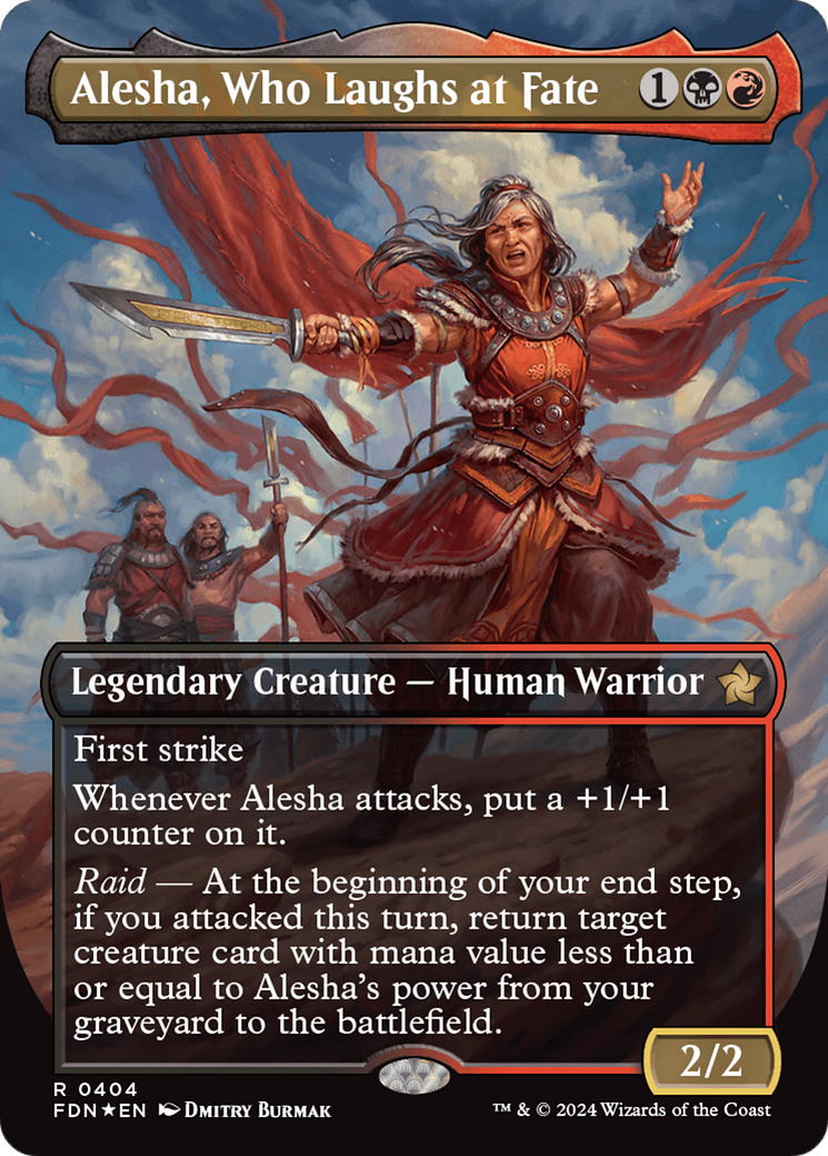 Alesha, Who Laughs at Fate (Borderless) (Mana Foil) [Foundations] | Shuffle n Cut Hobbies & Games