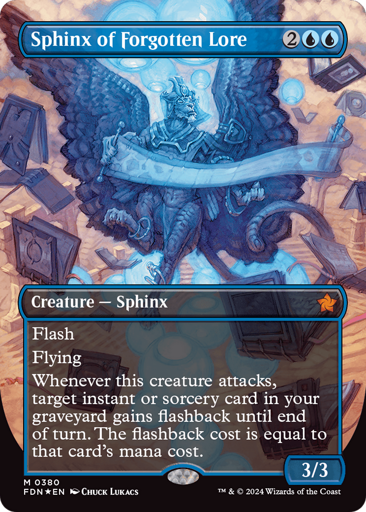 Sphinx of Forgotten Lore (Borderless) (Mana Foil) [Foundations] | Shuffle n Cut Hobbies & Games