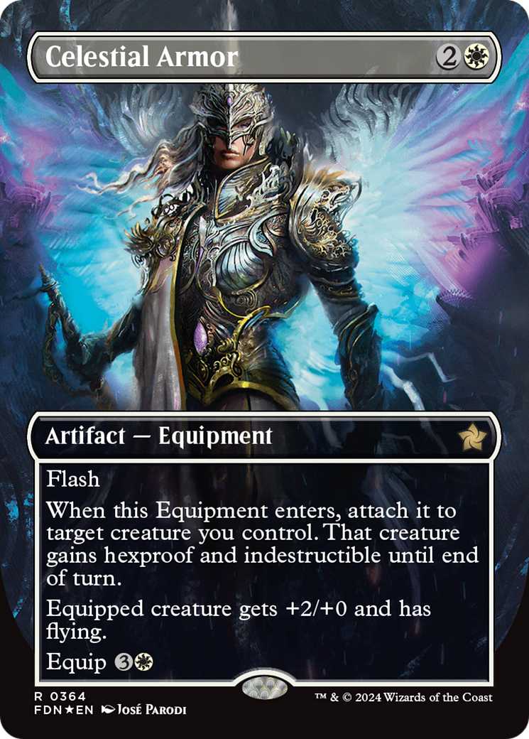 Celestial Armor (Borderless) (Mana Foil) [Foundations] | Shuffle n Cut Hobbies & Games