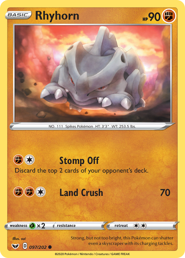 Rhyhorn (097/202) [Sword & Shield: Base Set] | Shuffle n Cut Hobbies & Games