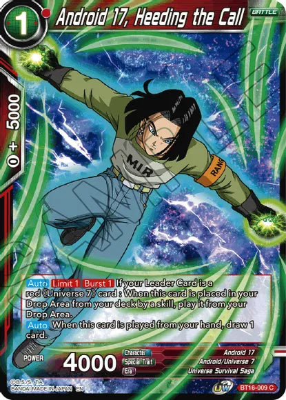Android 17, Heeding the Call (BT16-009) [Realm of the Gods] | Shuffle n Cut Hobbies & Games