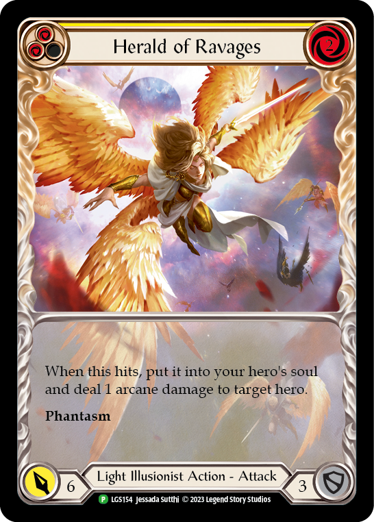 Herald of Ravages (Yellow) (Extended Art) [LGS154] (Promo)  Rainbow Foil | Shuffle n Cut Hobbies & Games