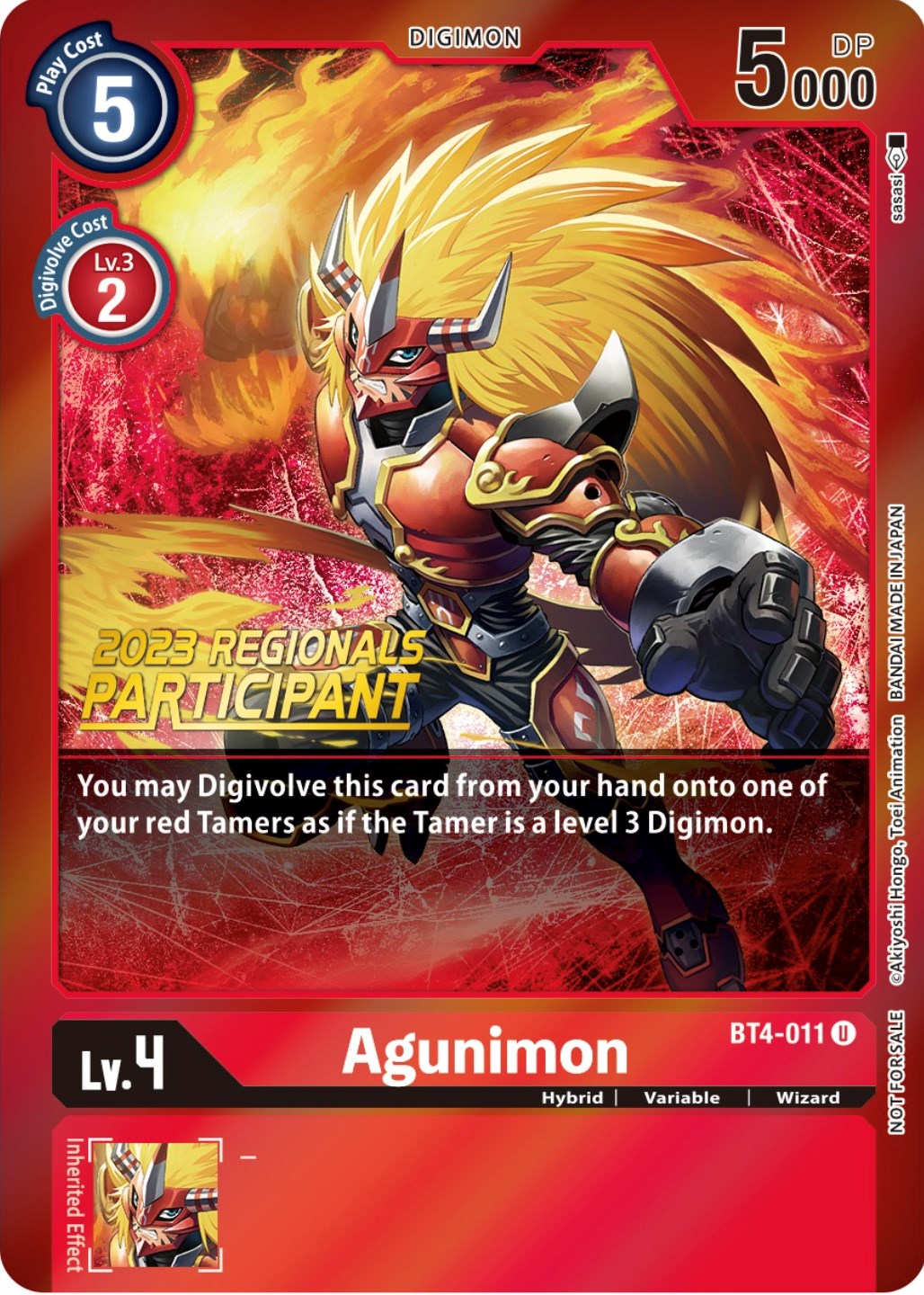 Agunimon [BT4-011] (2023 Regionals Participant) [Great Legend Promos] | Shuffle n Cut Hobbies & Games