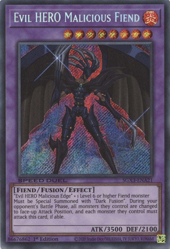 Evil HERO Malicious Fiend [SGX3-ENA21] Secret Rare | Shuffle n Cut Hobbies & Games