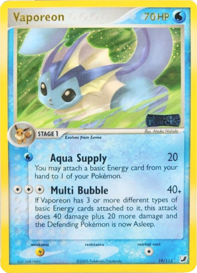 Vaporeon (19/115) (Stamped) [EX: Unseen Forces] | Shuffle n Cut Hobbies & Games