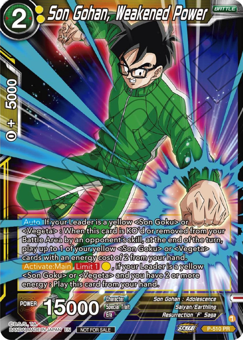 Son Gohan, Weakened Power (Zenkai Series Tournament Pack Vol.4) (P-510) [Tournament Promotion Cards] | Shuffle n Cut Hobbies & Games