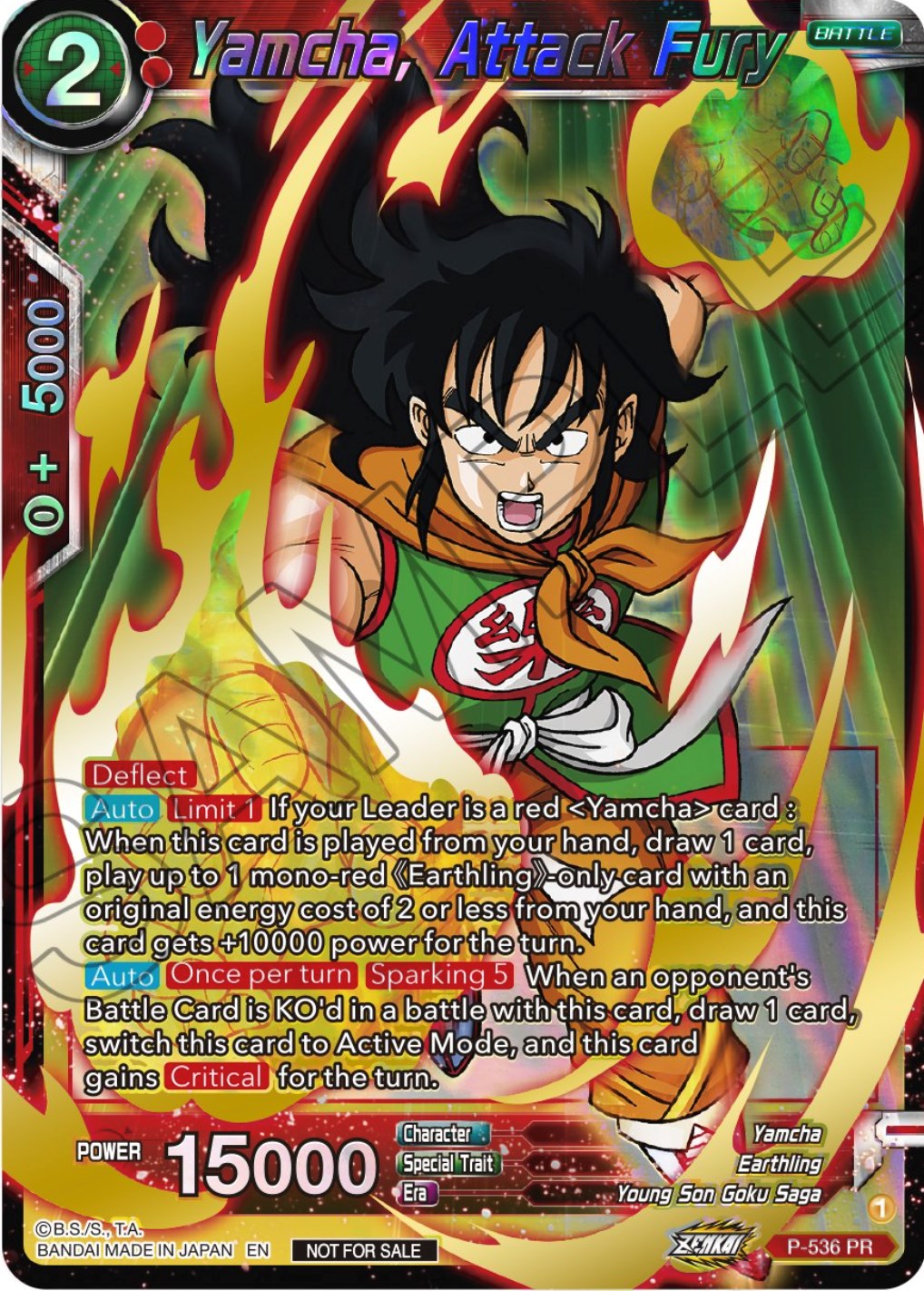 Yamcha, Attack Fury (Championship Selection Pack 2023 Vol.2) (Gold-Stamped Shatterfoil) (P-536) [Tournament Promotion Cards] | Shuffle n Cut Hobbies & Games