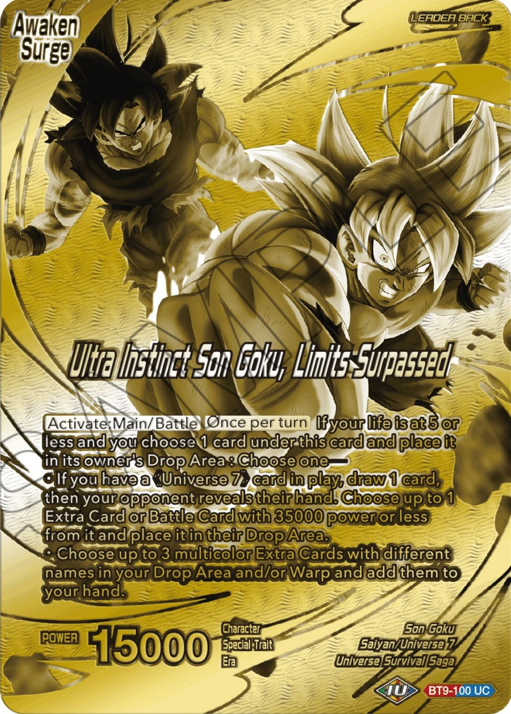 Son Goku // Ultra Instinct Son Goku, Limits Surpassed (Championship 2023 Golden Card Vol.2, Version 1) (BT9-100) [Tournament Promotion Cards] | Shuffle n Cut Hobbies & Games