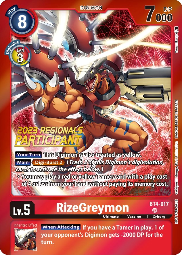 RizeGreymon [BT4-017] (2023 Regionals Participant) [Great Legend Promos] | Shuffle n Cut Hobbies & Games