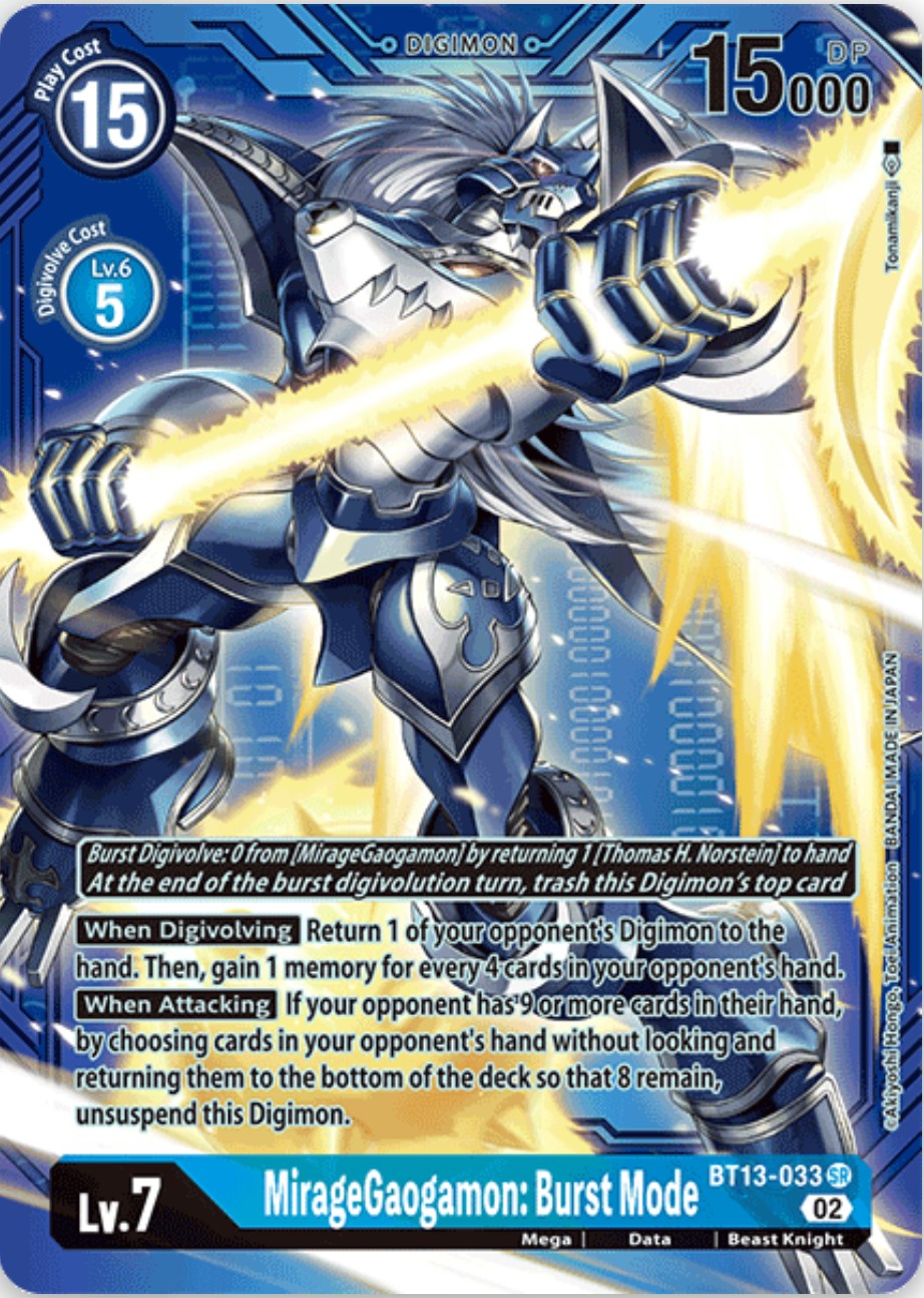 MirageGaogamon: Burst Mode [BT13-033] (Alternate Art with Blue Background) [Versus Royal Knights Booster] | Shuffle n Cut Hobbies & Games