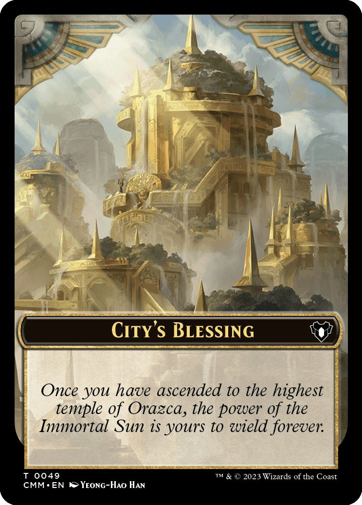 City's Blessing // Emblem - Teferi, Temporal Archmage Double-Sided Token [Commander Masters Tokens] | Shuffle n Cut Hobbies & Games