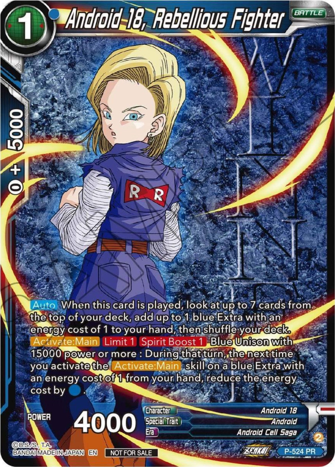 Android 18, Rebellious Fighter (Winner-Stamped) (Zenkai Series Tournament Pack Vol.5) (P-524) [Tournament Promotion Cards] | Shuffle n Cut Hobbies & Games