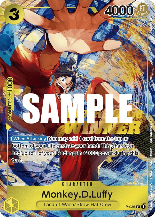 Monkey.D.Luffy (Pre-Release Tournament) [Winner] [One Piece Promotion Cards] | Shuffle n Cut Hobbies & Games