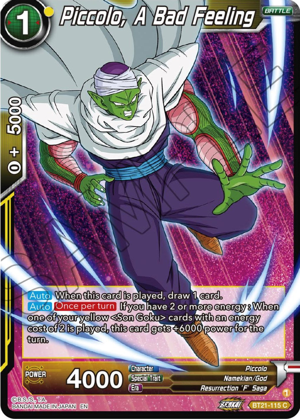 Piccolo, A Bad Feeling (BT21-115) [Wild Resurgence] | Shuffle n Cut Hobbies & Games