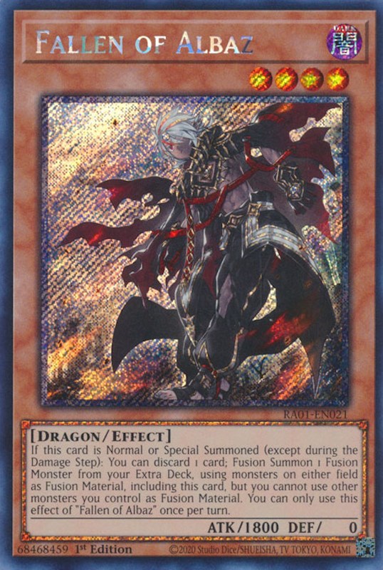 Fallen of Albaz [RA01-EN021] Platinum Secret Rare | Shuffle n Cut Hobbies & Games