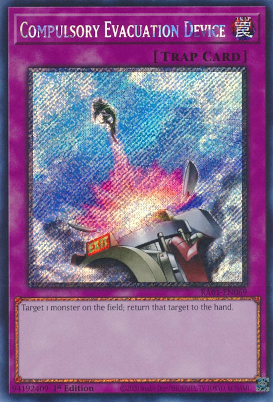 Compulsory Evacuation Device [RA01-EN069] Platinum Secret Rare | Shuffle n Cut Hobbies & Games