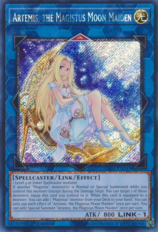 Artemis, the Magistus Moon Maiden [RA01-EN049] Platinum Secret Rare | Shuffle n Cut Hobbies & Games