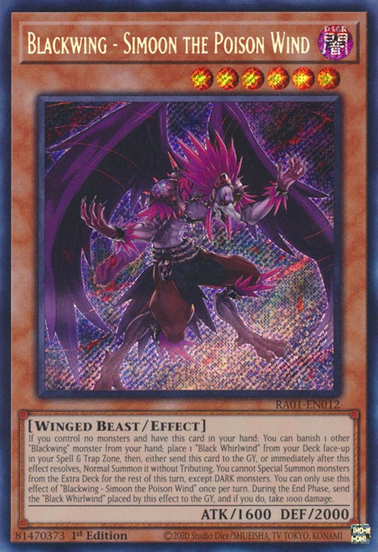 Blackwing - Simoon the Poison Wind [RA01-EN012] Secret Rare | Shuffle n Cut Hobbies & Games