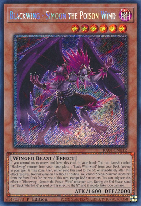 Blackwing - Simoon the Poison Wind [RA01-EN012] Platinum Secret Rare | Shuffle n Cut Hobbies & Games