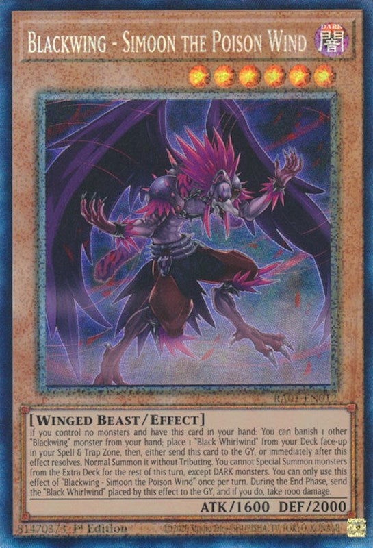 Blackwing - Simoon the Poison Wind [RA01-EN012] Prismatic Collector's Rare | Shuffle n Cut Hobbies & Games