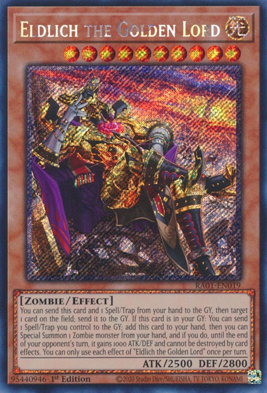 Eldlich the Golden Lord (Alternate Art) [RA01-EN019] Platinum Secret Rare | Shuffle n Cut Hobbies & Games