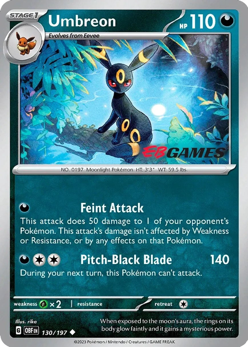 Umbreon (130/197) (EBGames Exclusive) [Scarlet & Violet: Obsidian Flames] | Shuffle n Cut Hobbies & Games