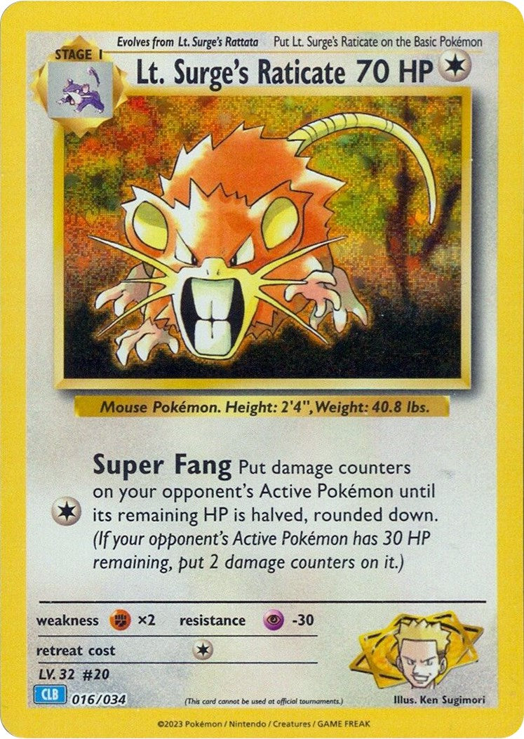 Lt. Surge's Raticate [Trading Card Game Classic] | Shuffle n Cut Hobbies & Games