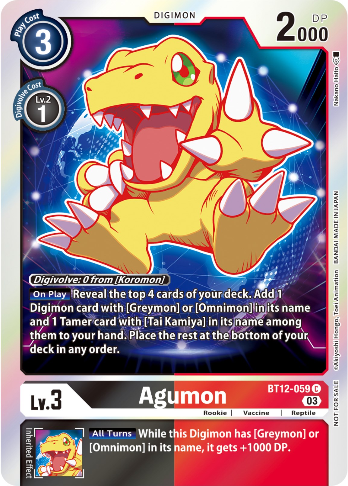 Agumon [BT12-059] (Official Tournament Pack Vol.11) [Across Time] | Shuffle n Cut Hobbies & Games