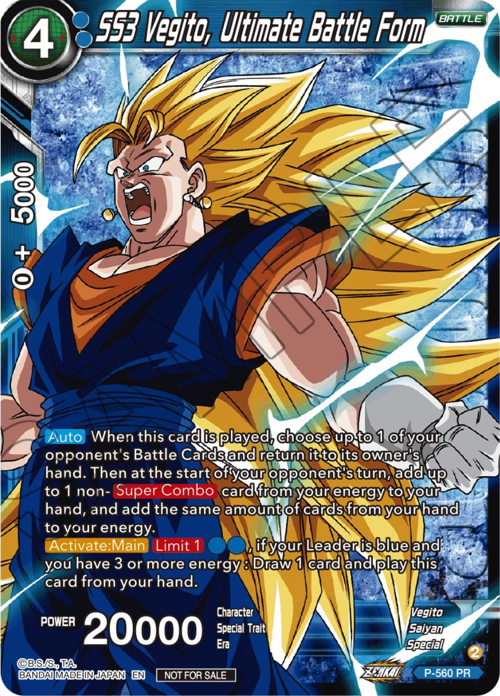 SS3 Vegito, Ultimate Battle Form (Zenkai Series Tournament Pack Vol.6) (Winner) (P-560) [Tournament Promotion Cards] | Shuffle n Cut Hobbies & Games