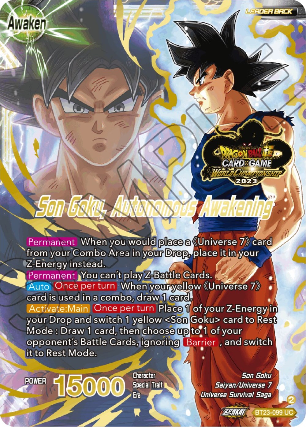 SSB Son Goku // Son Goku, Autonomous Awakening (2023 Worlds ZENKAI 06 Leader Set) (BT23-099) [Tournament Promotion Cards] | Shuffle n Cut Hobbies & Games