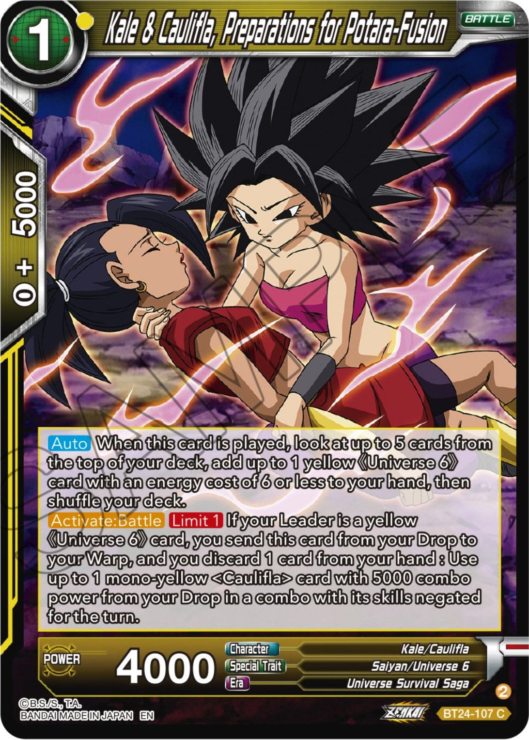 Kale & Caulifla, preparations for Potara-Fusion (BT24-107) [Beyond Generations] | Shuffle n Cut Hobbies & Games