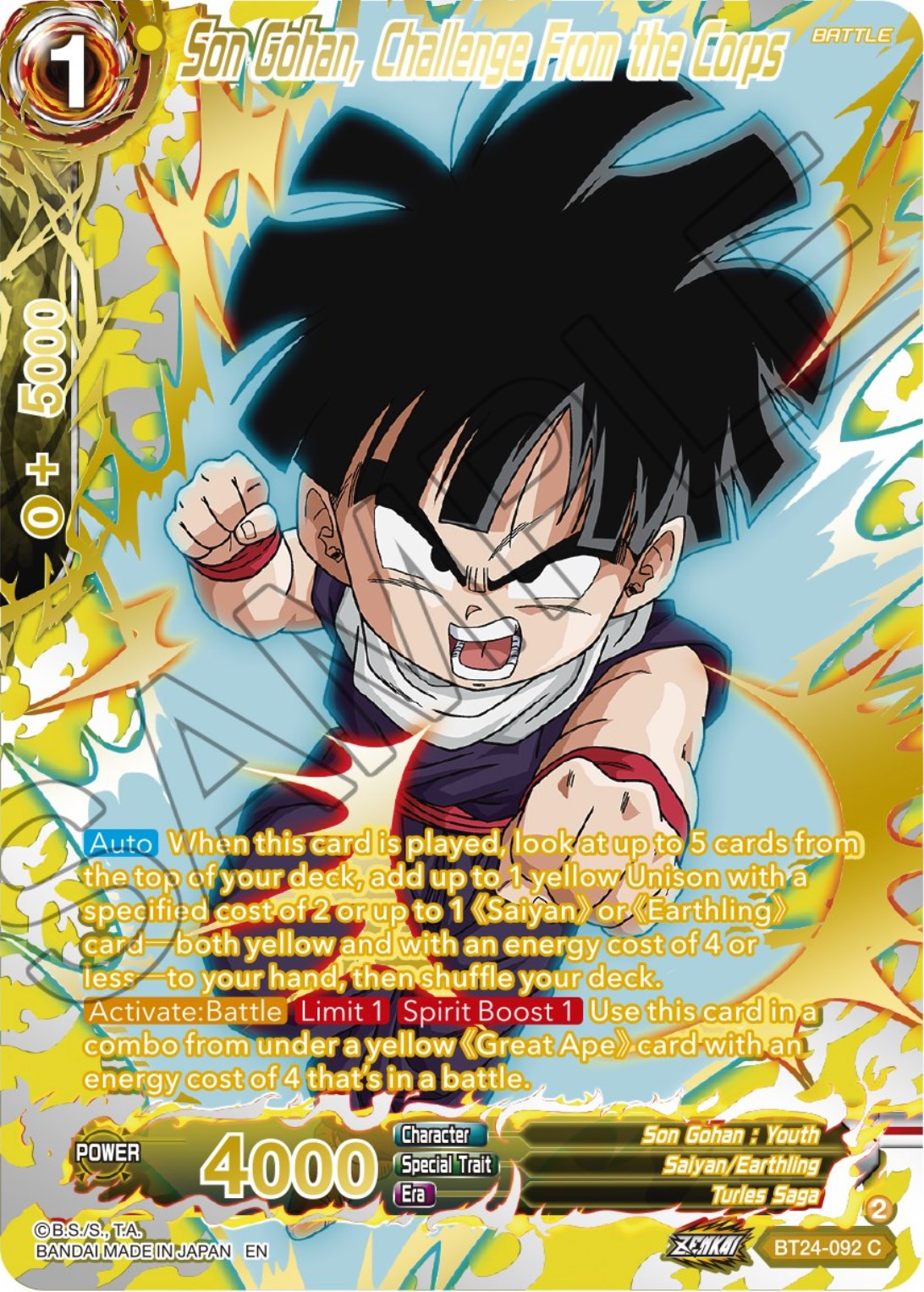 Son Gohan, Challenge From the Corps (Collector Booster) (BT24-092) [Beyond Generations] | Shuffle n Cut Hobbies & Games