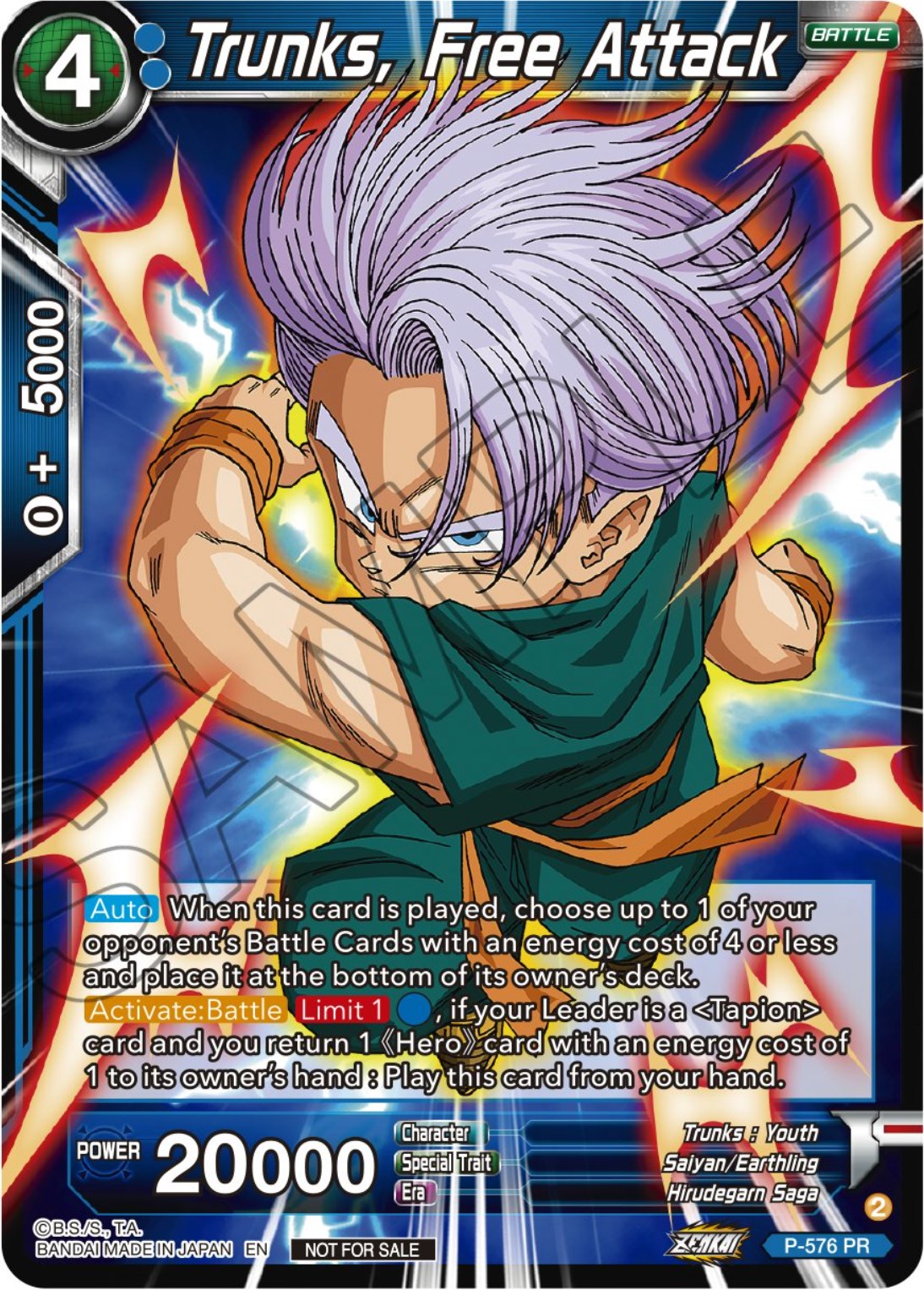 Trunks, Free Attack (Zenkai Series Tournament Pack Vol.7) (P-576) [Tournament Promotion Cards] | Shuffle n Cut Hobbies & Games