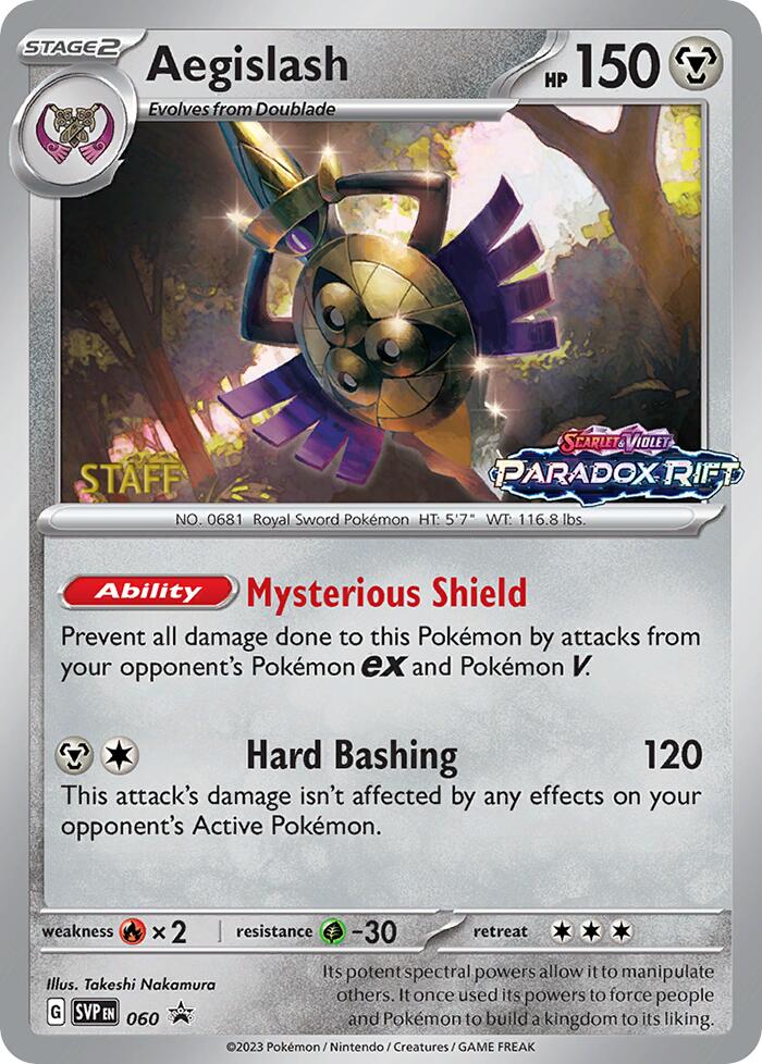 Aegislash (060) (Staff Prerelease Promo) [Scarlet & Violet: Black Star Promos] | Shuffle n Cut Hobbies & Games