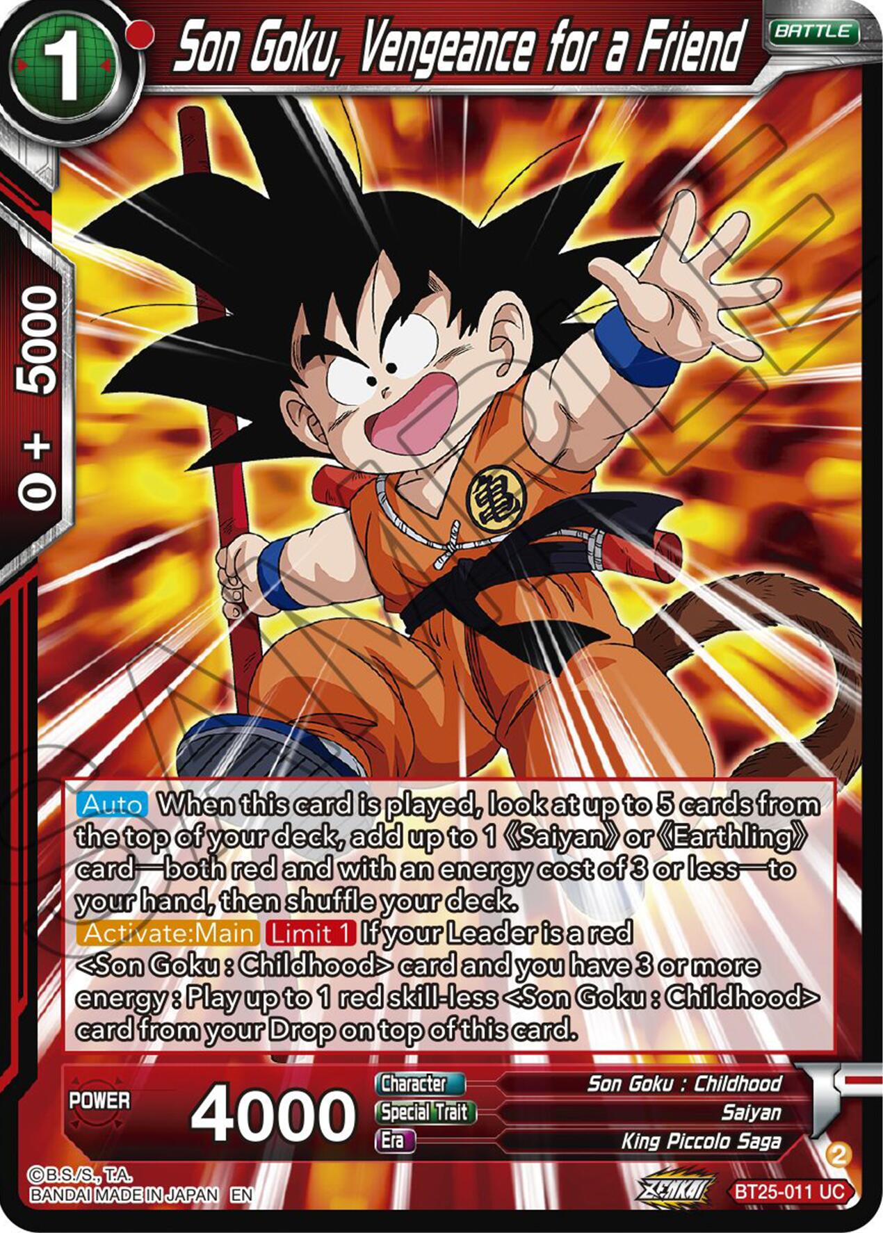 Son Goku, Vengeance for a Friend (BT25-011) [Legend of the Dragon Balls] | Shuffle n Cut Hobbies & Games