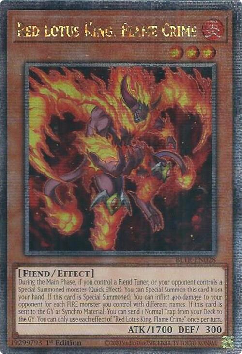 Red Lotus King, Flame Crime (Quarter Century Secret Rare) [BLTR-EN028] Quarter Century Secret Rare | Shuffle n Cut Hobbies & Games