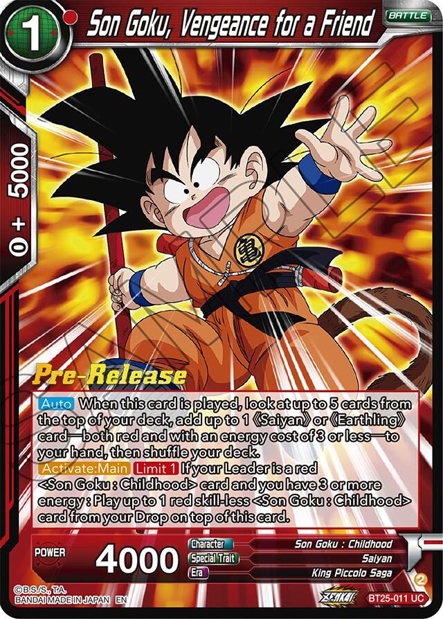 Son Goku, Vengeance for a Friend (BT25-011) [Legend of the Dragon Balls Prerelease Promos] | Shuffle n Cut Hobbies & Games