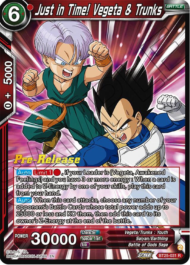 Just in Time! Vegeta & Trunks (BT25-031) [Legend of the Dragon Balls Prerelease Promos] | Shuffle n Cut Hobbies & Games