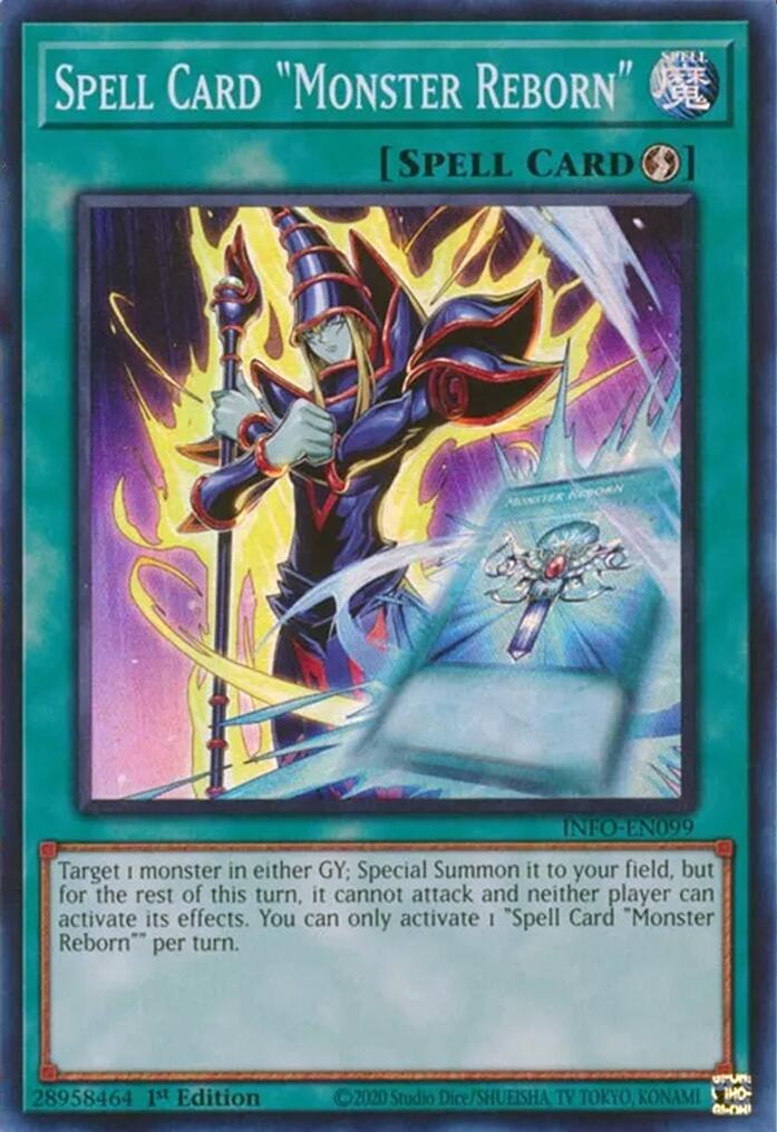 Spell Card "Monster Reborn" [INFO-EN099] Super Rare | Shuffle n Cut Hobbies & Games