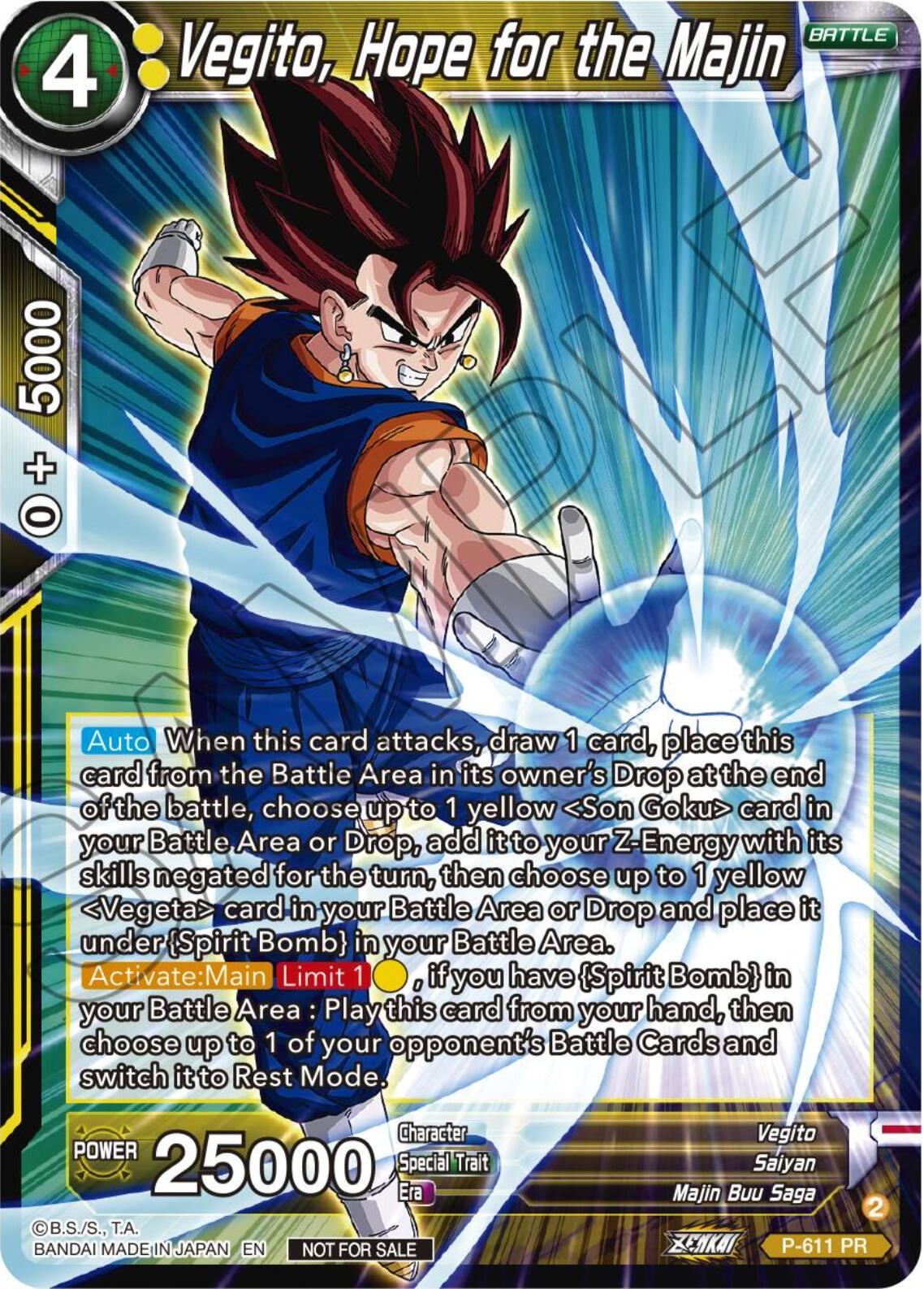 Vegito, Hope for the Majin (Tournament Pack Vol. 8) (P-611) [Promotion Cards] | Shuffle n Cut Hobbies & Games