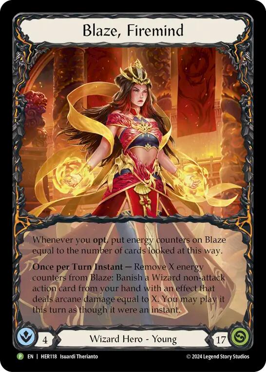 Blaze, Firemind [HER118] (Promo)  Cold Foil | Shuffle n Cut Hobbies & Games