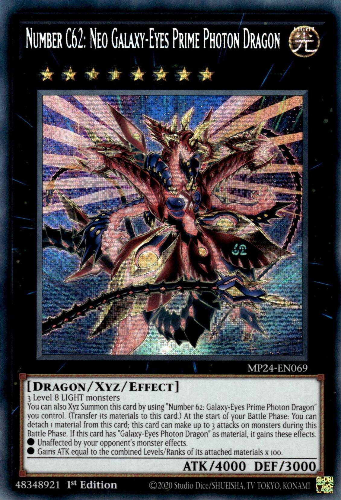 Number C62: Neo Galaxy-Eyes Prime Photon Dragon [MP24-EN069] Prismatic Secret Rare | Shuffle n Cut Hobbies & Games