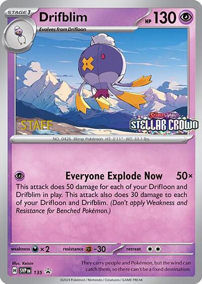 Drifblim (135) (Staff Promo) [Scarlet & Violet: Black Star Promos] | Shuffle n Cut Hobbies & Games