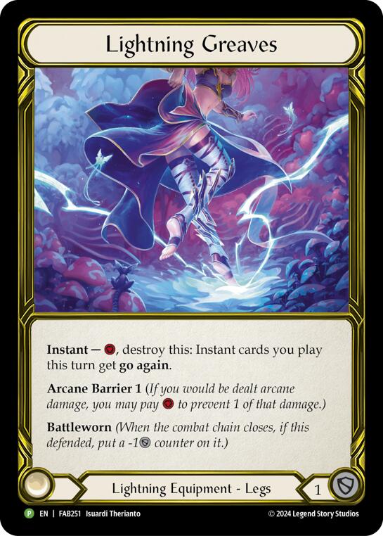 Lightning Greaves (Golden) [FAB251] (Promo)  Cold Foil | Shuffle n Cut Hobbies & Games