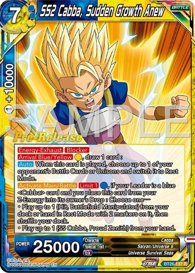 SS2 Cabba, Sudden Growth Anew (BT26-137) [Ultimate Advent Prerelease Promos] | Shuffle n Cut Hobbies & Games