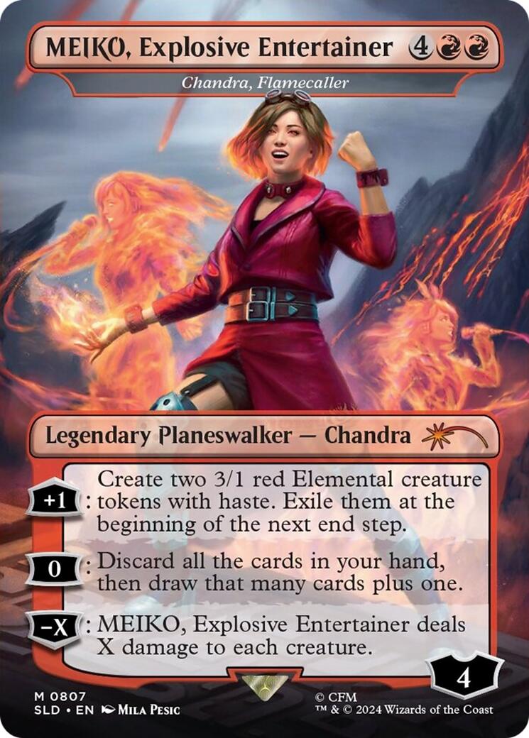 MEIKO, Explosive Entertainer - Chandra, Flamecaller (Rainbow Foil) [Secret Lair Drop Series] | Shuffle n Cut Hobbies & Games