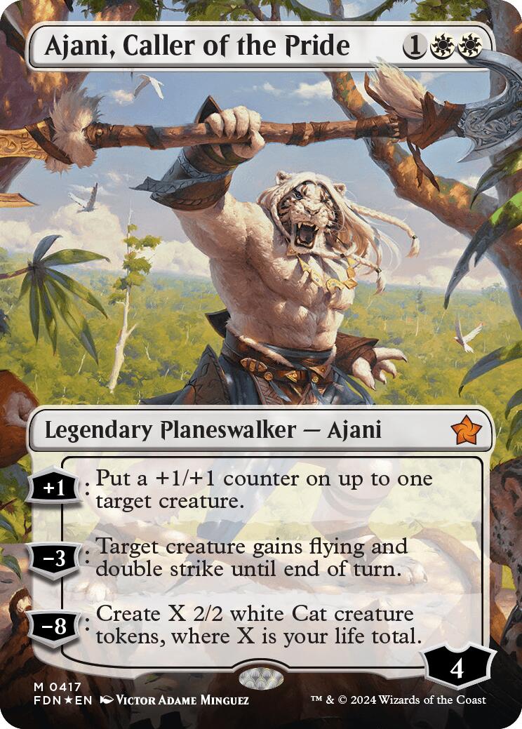 Ajani, Caller of the Pride (Borderless) (Mana Foil) [Foundations] | Shuffle n Cut Hobbies & Games