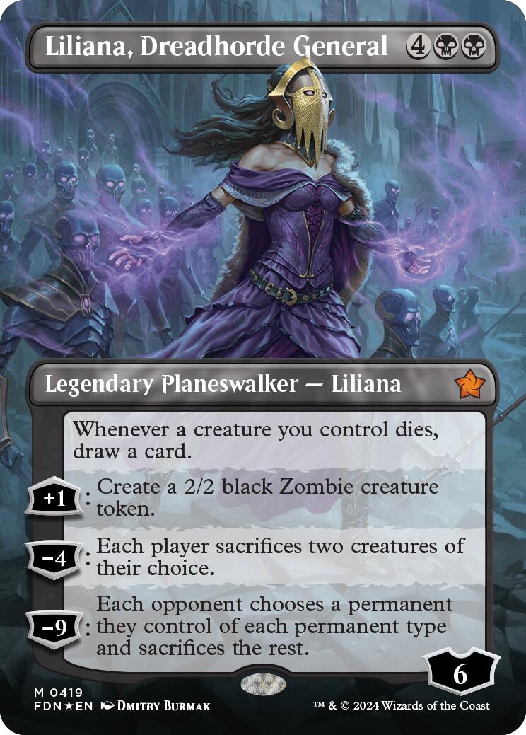 Liliana, Dreadhorde General (Borderless) (Mana Foil) [Foundations] | Shuffle n Cut Hobbies & Games